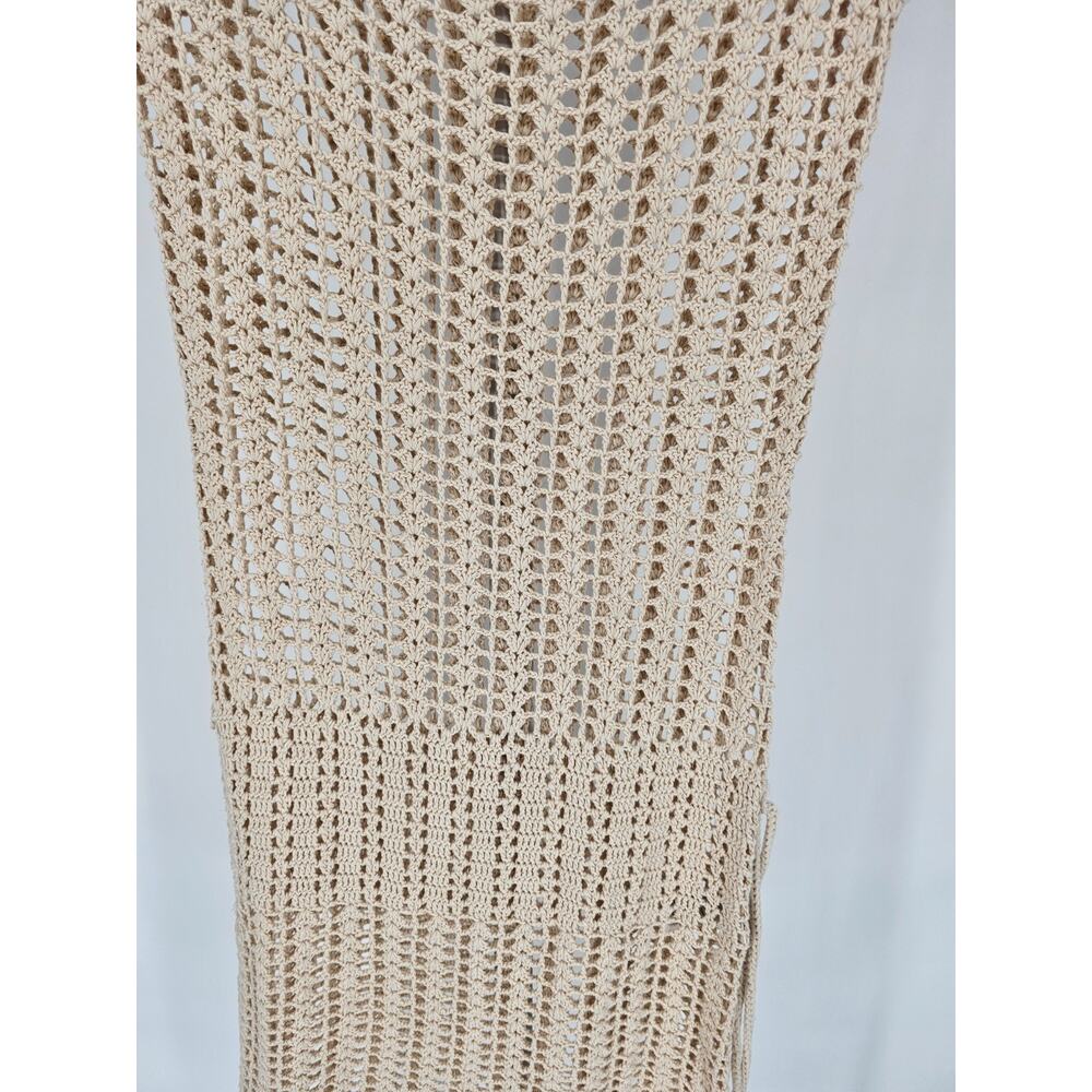 LOGG for H&M Womens Sz S Midi Legnth Boho Crochet Dress Beige Tan Short Sleeve - Picture 2 of 5